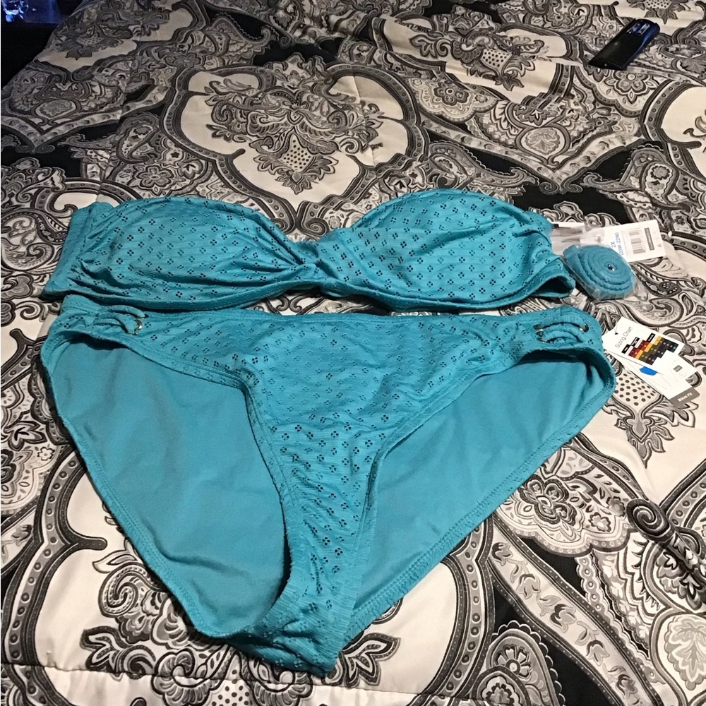 Time and Tru Teal Eyelet Bikini Set 1X